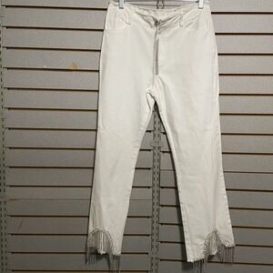 NWTS Gee Gee‎ Boutique Size Medium White Skinny Jeans Rhinestone Fringe Hem